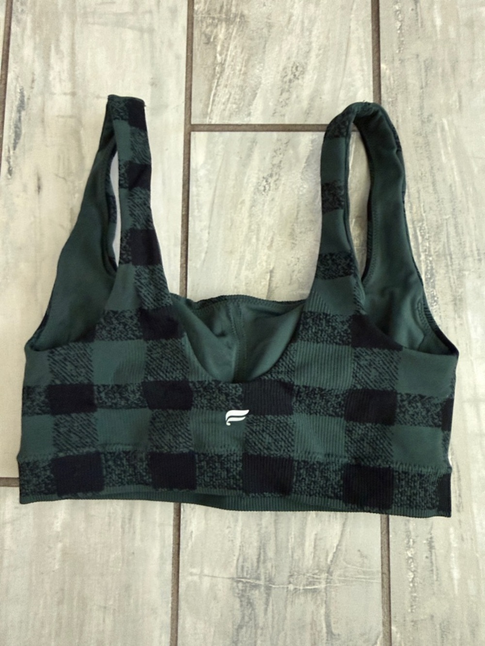 Fabletics Green & Black Buffalo Plaid Support Bra